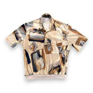 Vintage Alan Stuart Polo Shirt Adult LARGE Brown Abstract Art Geometric 90s